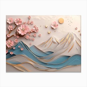 Modern Sakura Tree And Mountain 3d 2 Canvas Print