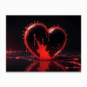 A Realistic 3d Rendering Of A Red Heart, Dripping With Red Liquid, Set Against A Black Background Canvas Print