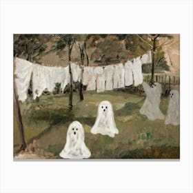 Ghosts Getting New Sheets From Clothesline, Funny Halloween Canvas Print