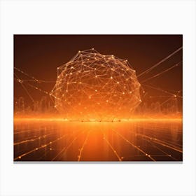 Abstract Image Of A Glowing, Orange Sphere Connected To A Network Of Lines, Resembling A Digital Network Or A Cosmic Constellation Canvas Print