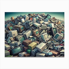 Pile Of Old Electronic Devices In A Junkyard Canvas Print