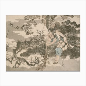 Sweeping Among Pine Trees, Katsushika Hokusai Canvas Print