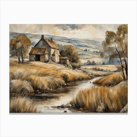 Antique Rustic Muted Landscape Painting (28) Canvas Print