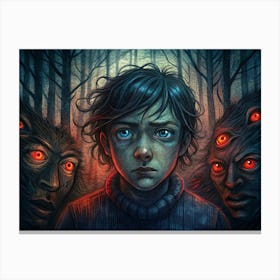 Young Boy In The Forest With Spooky Eyes Canvas Print