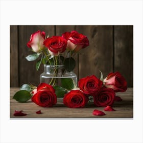 Red Roses In A Vase 4 Canvas Print