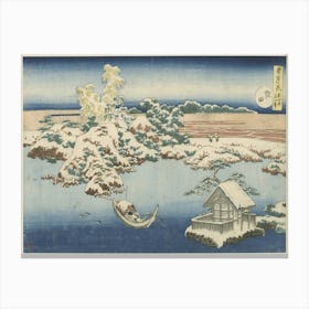 Snow On The Sumida River (Sumida), From The Series, Snow, Moon, And Flowers , Katsushika Hokusai Canvas Print
