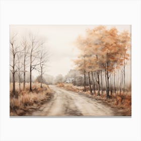 A Painting Of Country Road Through Woods In Autumn 6 Canvas Print