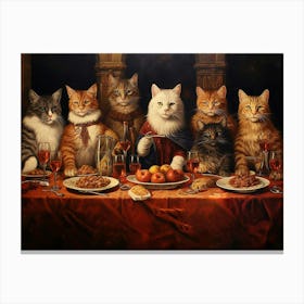 Cats At A Medieval Banquet Romanesque Inspired Canvas Print