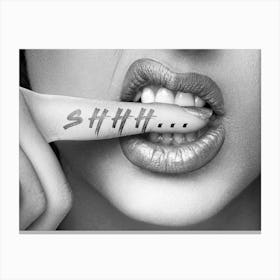 Shhh... Tattooted Woman Biting On Her Finger Black And White Photography Photograph Photographs Art Print Canvas Print