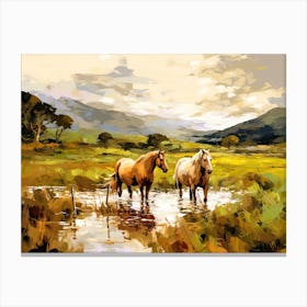 Horses Painting In Lake District, England, Landscape 2 Canvas Print