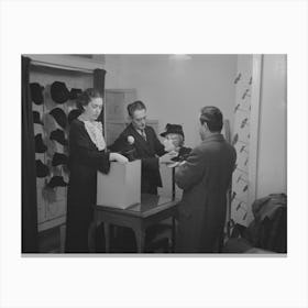Untitled Photo, Possibly Related To Model Trying On Hat For A Buyer, New York City Showroom, Jersey 4 Canvas Print
