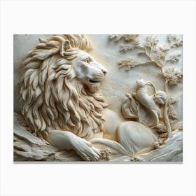 Lion And Bird Canvas Print