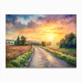 A Peaceful Rural Road Illuminated By The Warm Hue (1) Canvas Print