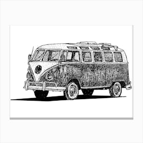 Black and White Campervan 'travel' Illustration Canvas Print