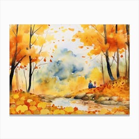 Watercolour Autumn Fall Woods Canvas Print
