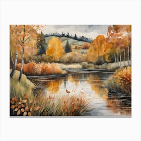 Autumn Pond Landscape Painting (87) Canvas Print