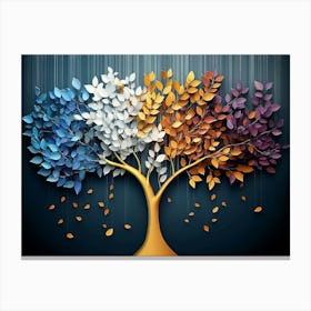 Colorful Tree with Leaves on Hanging Branches Floral Tree Canvas Print