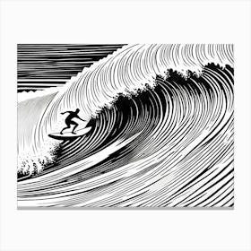 Linocut Black And White Surfer On A Wave art, surfing art, 2 Canvas Print