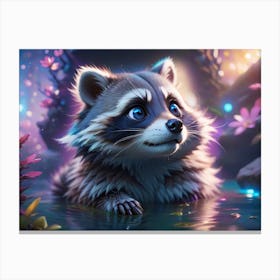 Raccoon In Water Canvas Print