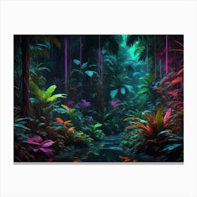 Futuristic neon cyberpunk jungle 9 Canvas Print