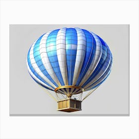 Blue And White Striped Hot Air Balloon With Wooden Basket Canvas Print