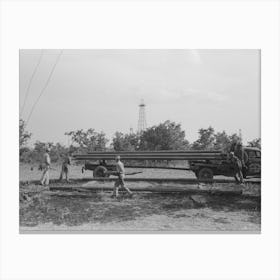 Untitled Photo, Possibly Related To Unloading Pipe From Truck At Oil Well, Seminole Oil Field, Oklahoma By Russe Canvas Print