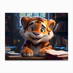 Tiger At Desk Canvas Print