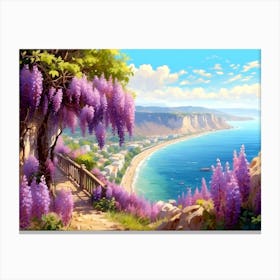 Spring Landscape With Blooming Wisteria Canvas Print