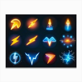 A Collection Of Modern Lightning And Energy Icons Dynamic Curves Emulating The Flow Of Electricity Canvas Print