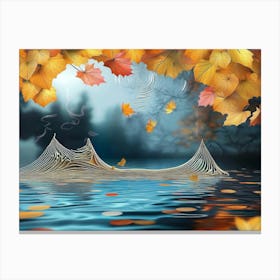 Autumn Leaves On The Water 3d 2 Canvas Print