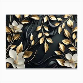 Luxury Black And Golden 3d Floral 3 Canvas Print