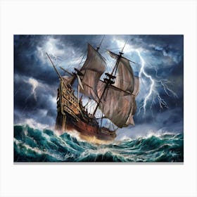 Galleon ship in stormy sea painting #1 Canvas Print