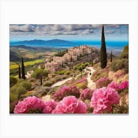 Pink Roses On A Hillside Canvas Print