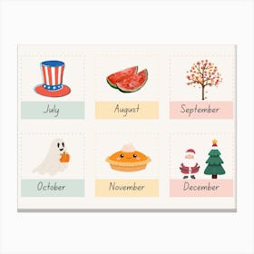 July Calendar Kids and Nursery Canvas Print