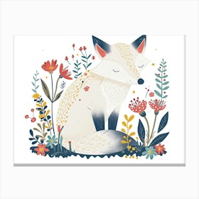 Little Floral Arctic Fox 4 Canvas Print