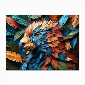 Colorful 3d Animal Artwork with Leaves and Feathers Canvas Print