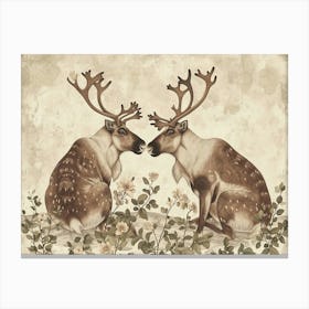 Floral Animal Illustration Caribou 4 Canvas Print