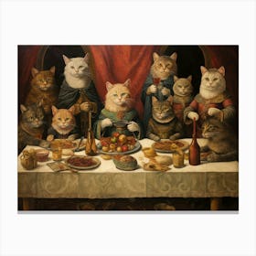 Cats In Robes At A Medieval Banquet Canvas Print