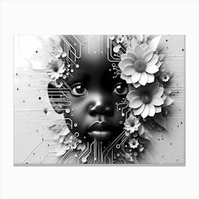 Black Boy Circuits And Flowers  Art Print  Canvas Print