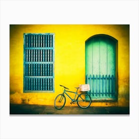Bicycle Leaning Against Painted Wall Trinidad Cuba Canvas Print