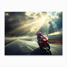 Rider On Red Bike (28) Canvas Print