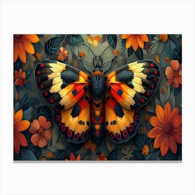 Butterfly On Flowers Canvas Print