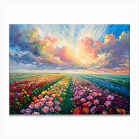 Tulip Field Under Sunshine Canvas Print