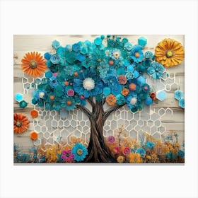 Turquoise Tree On Oak Wood Canvas Print