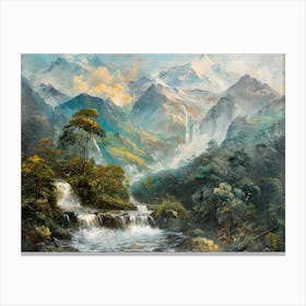 Waterfall In The Mountains Canvas Print