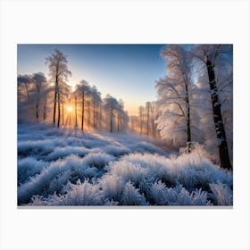 Frost Covered Forest At Dawn 3 Canvas Print