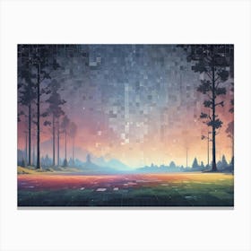 Digital Art Of A Forest Scene With Tall Trees And A Misty Atmosphere Canvas Print