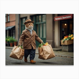 Cat With Shopping Bags Canvas Print