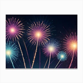 Colorful Fireworks Display Against A Dark Night Sky Canvas Print