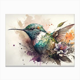 Flying Hummingbird Watercolor Abstract Canvas Print
